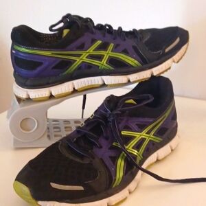 ASIS GEL-NEO 33 T272N black/ green Sneakers Leather Womens 9.5  GUC